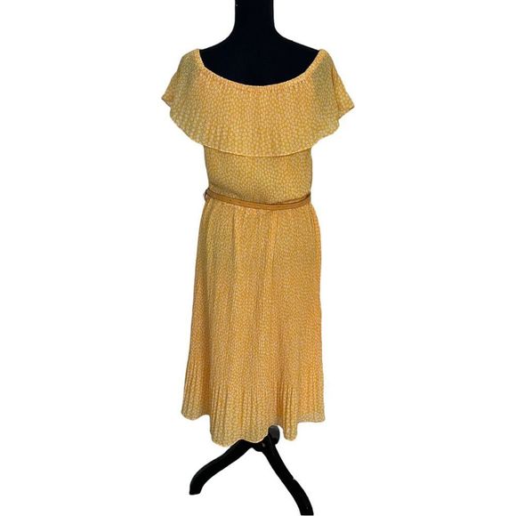 Michael Kors Yellow Midi Dress Size Large Off Shoulder Floral - Picture 4 of 6